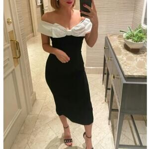 Rebecca Vallance Hepburn Bow Midi Dress Black US 4‎